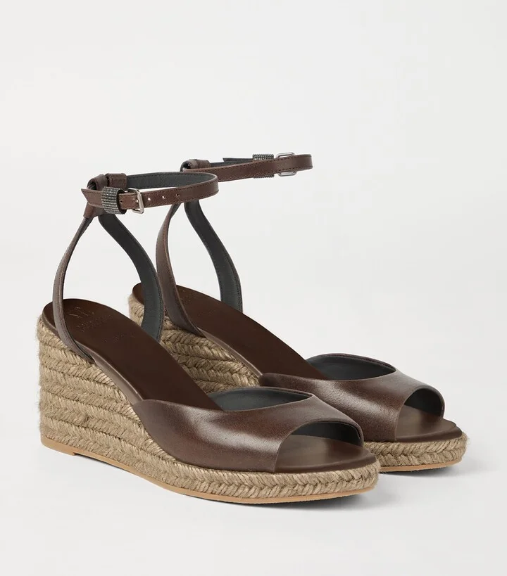 Brunello Cucinelli Leather Precious Strap Espadrille Sandals 60 - Image 3