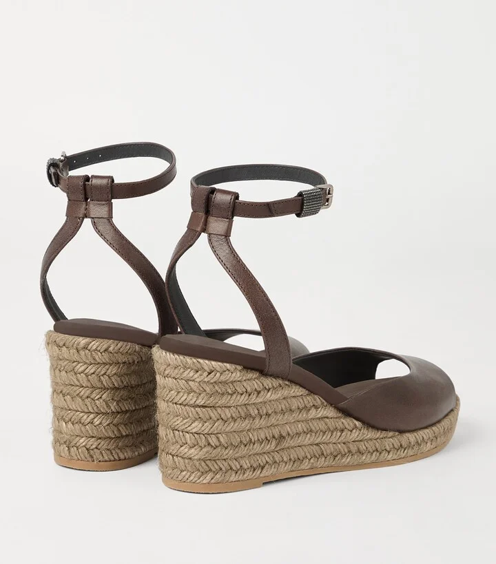 Brunello Cucinelli Leather Precious Strap Espadrille Sandals 60 - Image 4