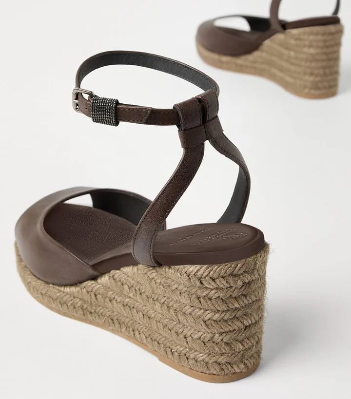 Brunello Cucinelli Leather Precious Strap Espadrille Sandals 60 - Image 5