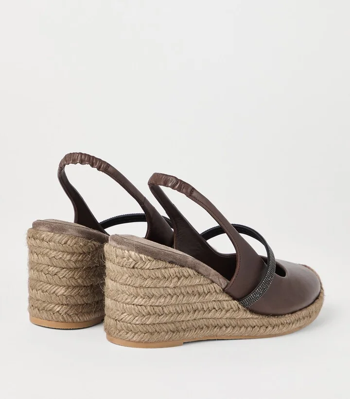 Brunello Cucinelli Leather Precious Strap Espadrille Wedges 60 - Image 3