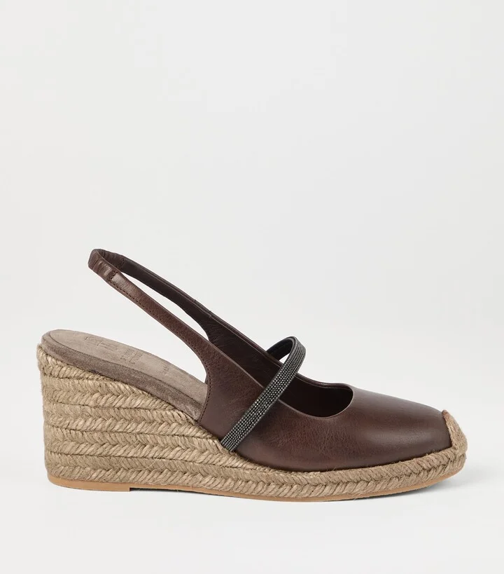 Brunello Cucinelli Leather Precious Strap Espadrille Wedges 60 - Image 5