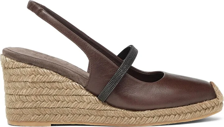 Brunello Cucinelli Leather Precious Strap Espadrille Wedges 60