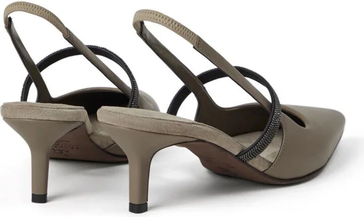 Brunello Cucinelli Leather Slingback Pumps - Image 3
