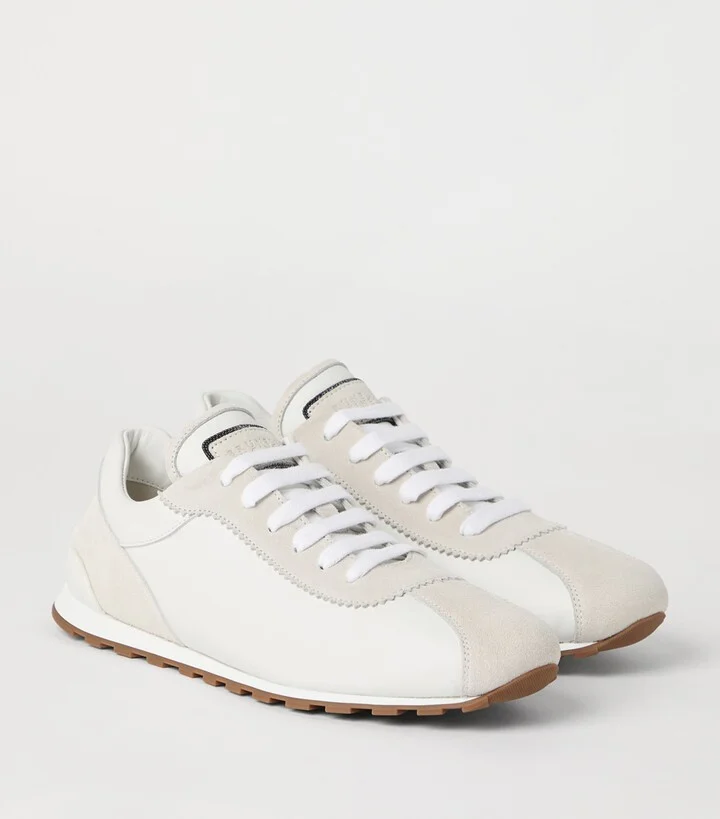 Brunello Cucinelli Leather Suede-Trim Sneakers - Image 2