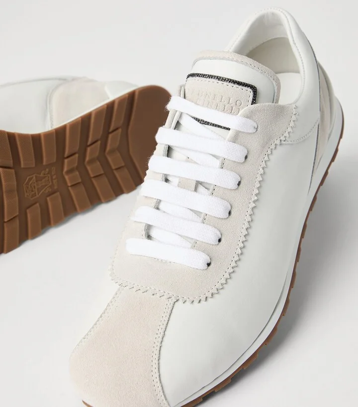 Brunello Cucinelli Leather Suede-Trim Sneakers - Image 6