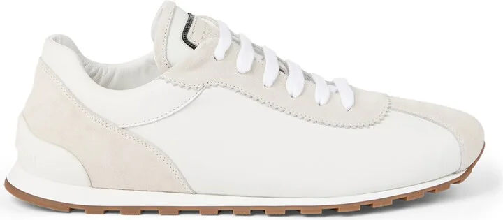 Brunello Cucinelli Leather Suede-Trim Sneakers