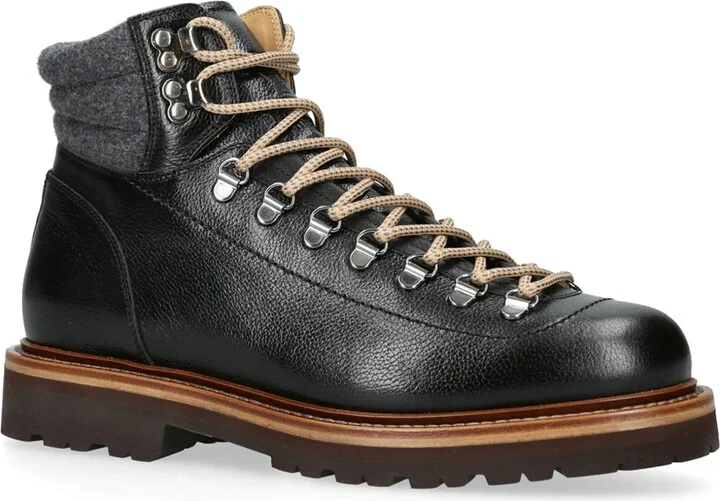 Brunello Cucinelli Leather Wool-Trim Mountain Boots - Image 3