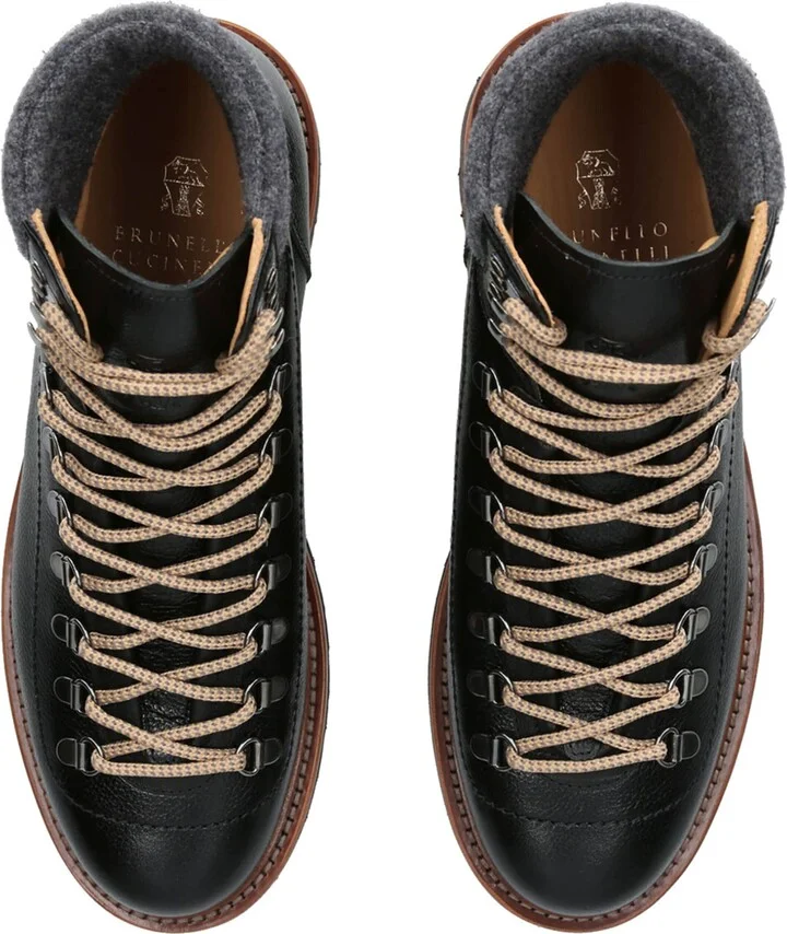 Brunello Cucinelli Leather Wool-Trim Mountain Boots - Image 4