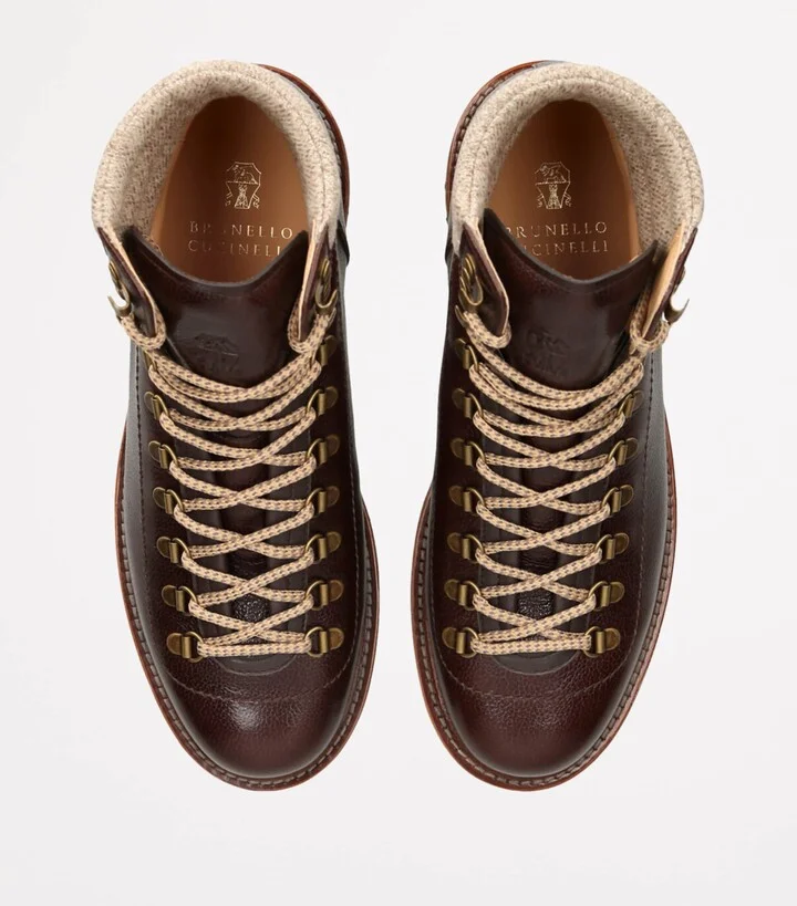 Brunello Cucinelli Leather Wool-Trim Mountain Boots - Image 4