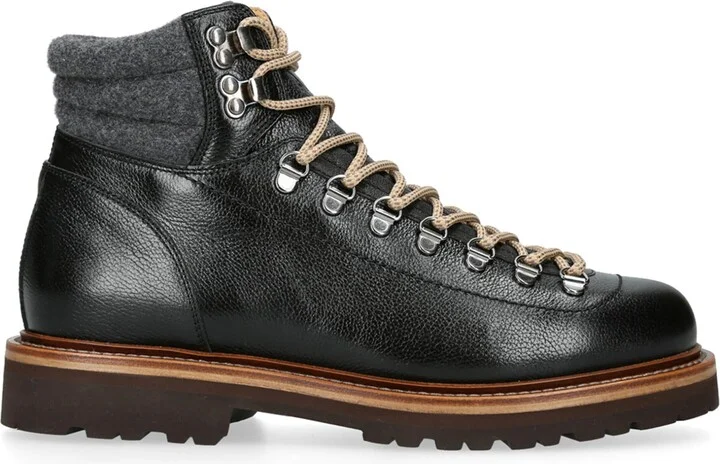 Brunello Cucinelli Leather Wool-Trim Mountain Boots