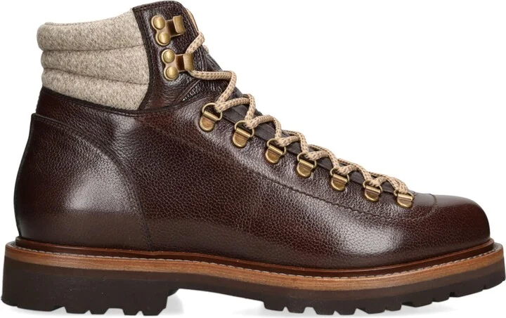 Brunello Cucinelli Leather Wool-Trim Mountain Boots