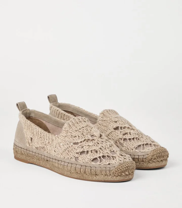 Brunello Cucinelli Linen-Blend Dazzling Foliage Lace Knit Espadrilles - Image 2