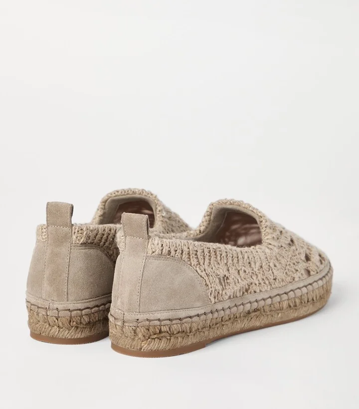 Brunello Cucinelli Linen-Blend Dazzling Foliage Lace Knit Espadrilles - Image 3
