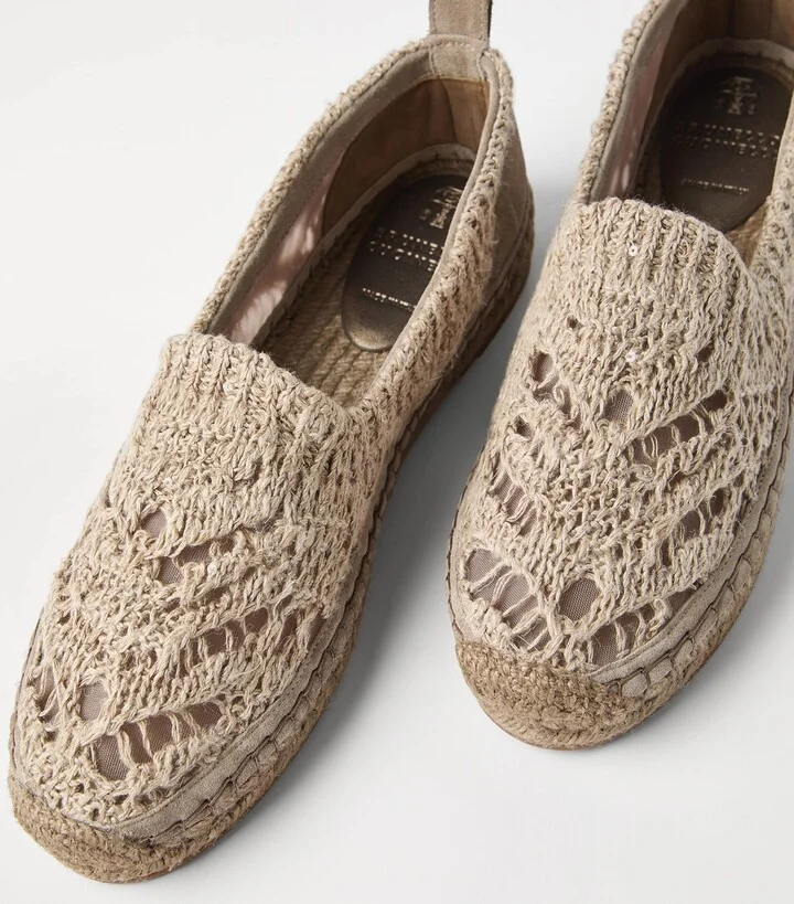 Brunello Cucinelli Linen-Blend Dazzling Foliage Lace Knit Espadrilles - Image 6