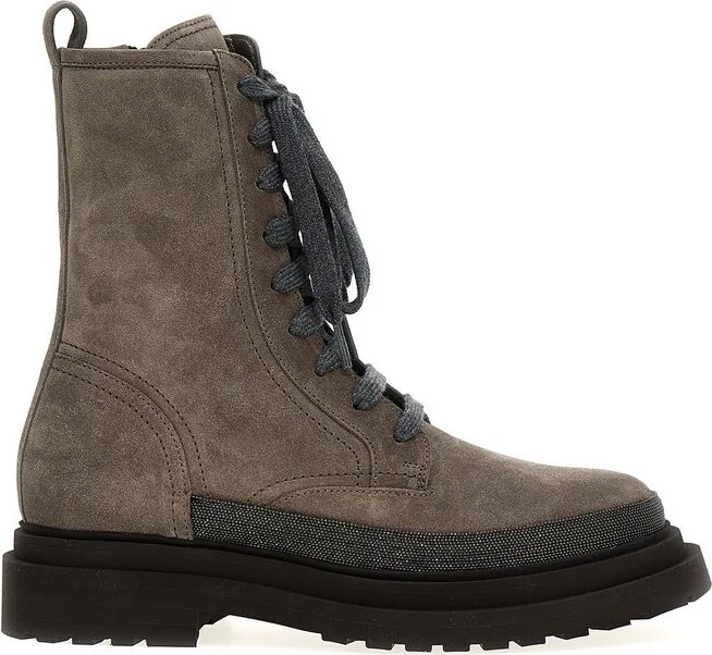 Brunello Cucinelli Monile-Detailed Lace-Up Ankle Boots