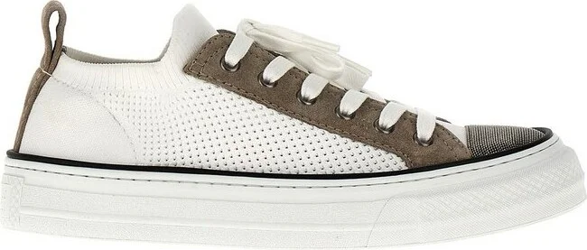 Brunello Cucinelli Monili-Detailed Panelled Lace-Up Sneakers