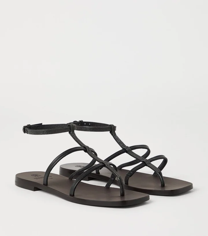 Brunello Cucinelli Nappa Leather Precious Strap Sandals - Image 2
