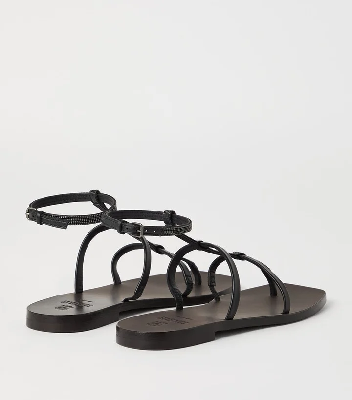 Brunello Cucinelli Nappa Leather Precious Strap Sandals - Image 3