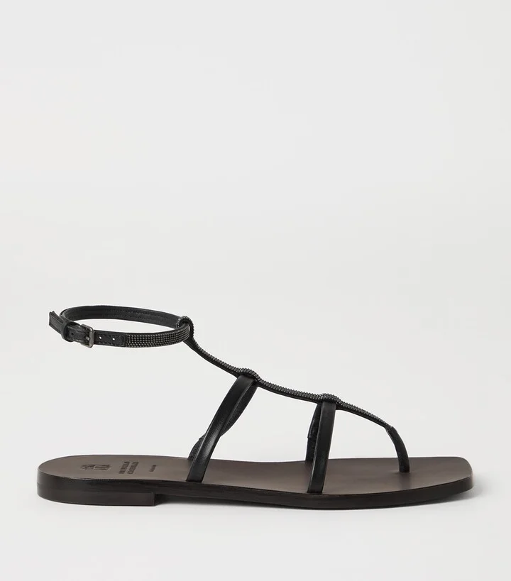 Brunello Cucinelli Nappa Leather Precious Strap Sandals - Image 5