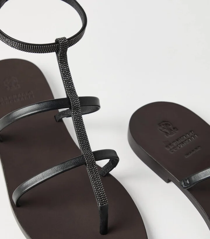 Brunello Cucinelli Nappa Leather Precious Strap Sandals - Image 6