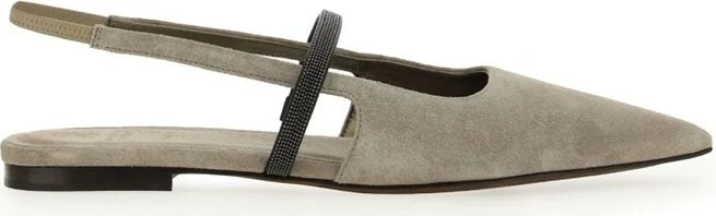Brunello Cucinelli Pointed Toe Slingback Flat Shoes