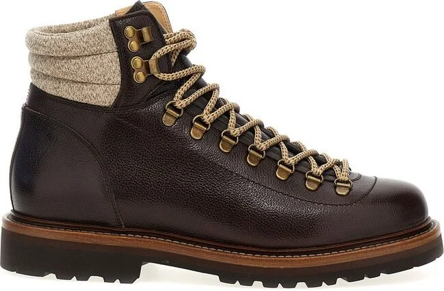 Brunello Cucinelli Round Toe Lace-Up Ankle Boots