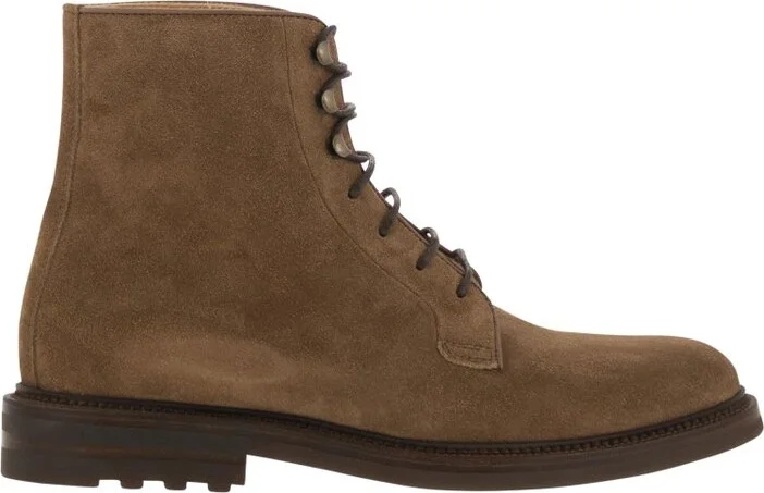 Brunello Cucinelli Round Toe Lace-Up Ankle Boots