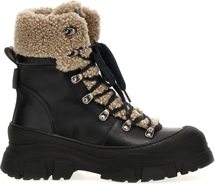 Brunello Cucinelli Round Toe Lace-Up Ankle Boots