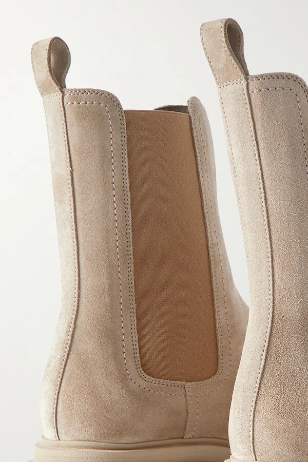 Brunello Cucinelli - Rubbed-trimmed Bead-embellished Suede Chelsea Boots - Brown - Image 4