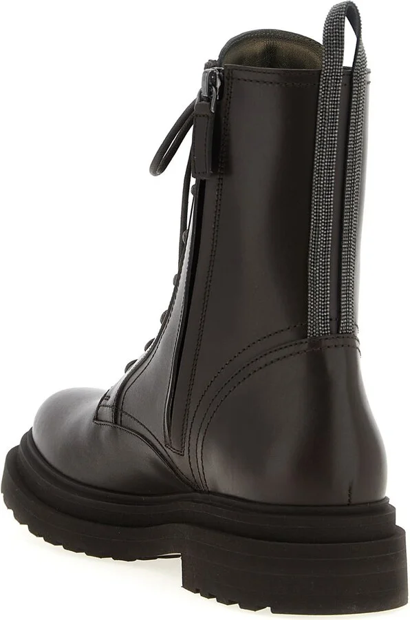 Brunello Cucinelli 'Shiny Loop Detail' Combat Boots - Image 3