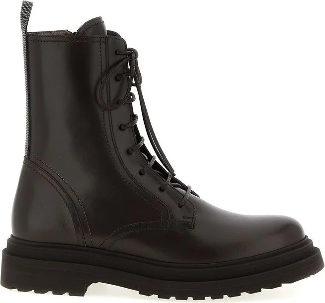 Brunello Cucinelli Shiny Loop Detail Combat Boots