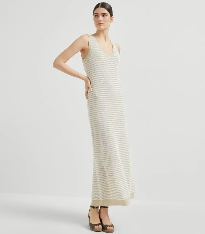 Brunello Cucinelli Stripe Scoop-Neck Midi Dress - Image 2
