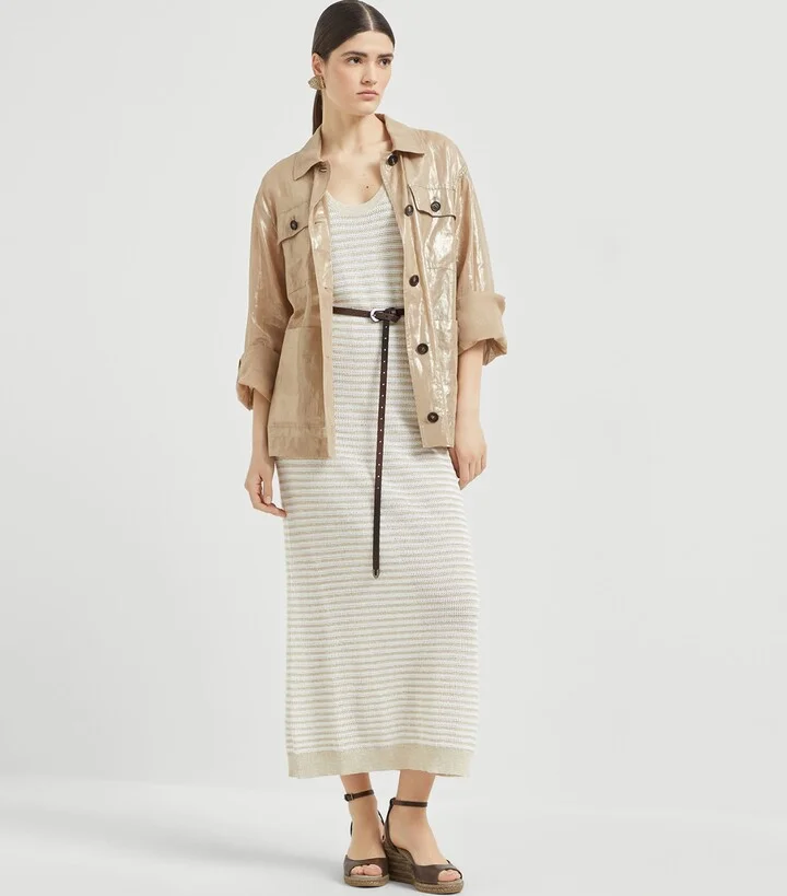 Brunello Cucinelli Stripe Scoop-Neck Midi Dress - Image 4