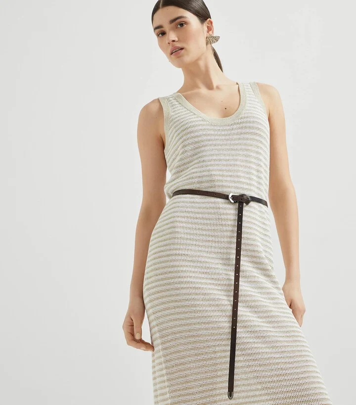 Brunello Cucinelli Stripe Scoop-Neck Midi Dress - Image 5