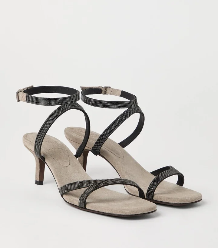 Brunello Cucinelli Suede City Precious Strap Heeled Sandals 55 - Image 2