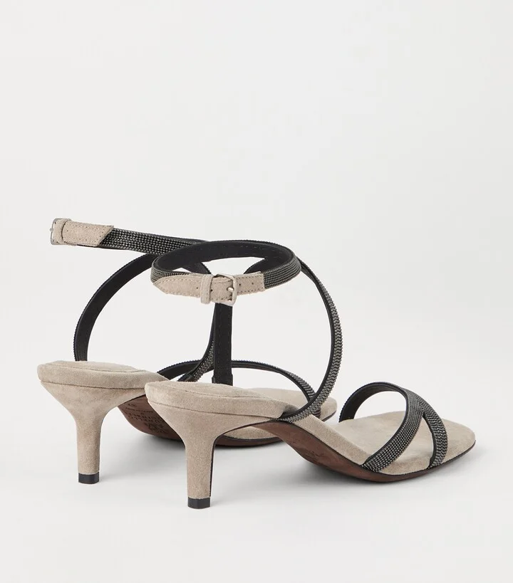 Brunello Cucinelli Suede City Precious Strap Heeled Sandals 55 - Image 3