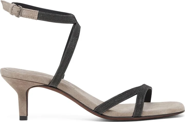 Brunello Cucinelli Suede City Precious Strap Heeled Sandals 55