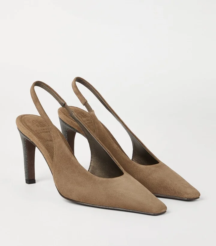 Brunello Cucinelli Suede City Slingback Heels 80 - Image 3
