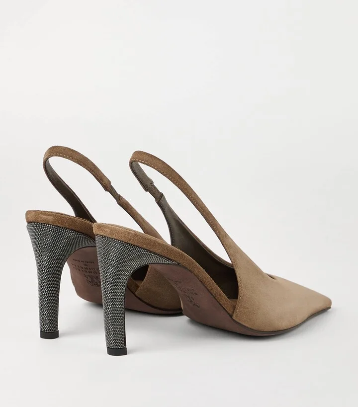 Brunello Cucinelli Suede City Slingback Heels 80 - Image 4