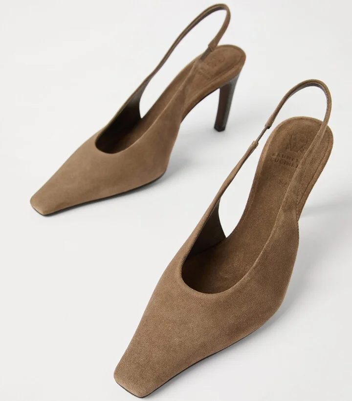 Brunello Cucinelli Suede City Slingback Heels 80 - Image 5