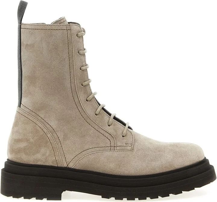 Brunello Cucinelli Suede Combat Boots Monile