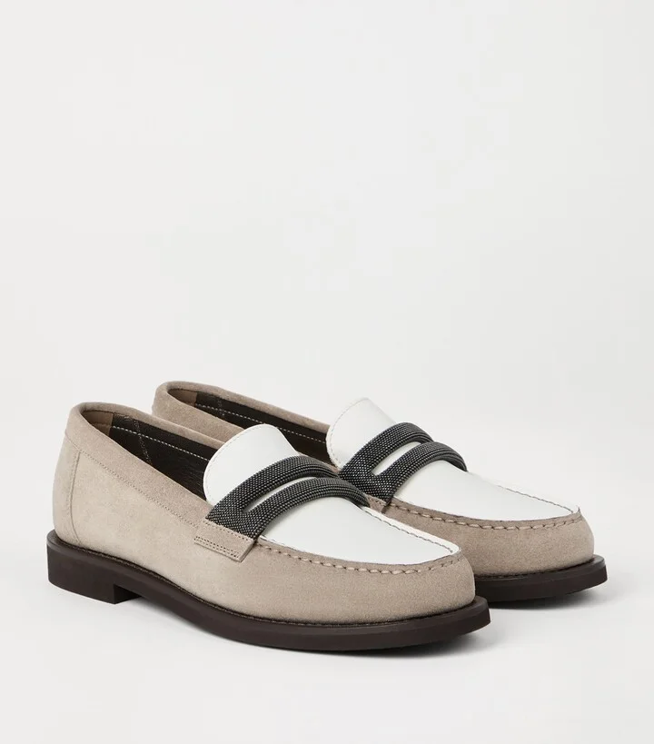 Brunello Cucinelli Suede Monili Clamp Penny Loafers - Image 2