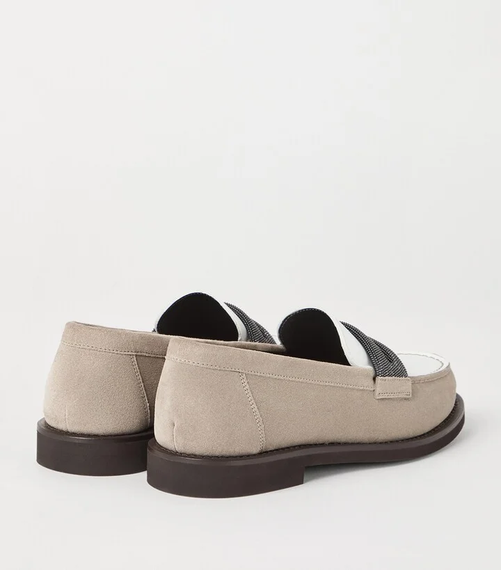 Brunello Cucinelli Suede Monili Clamp Penny Loafers - Image 3