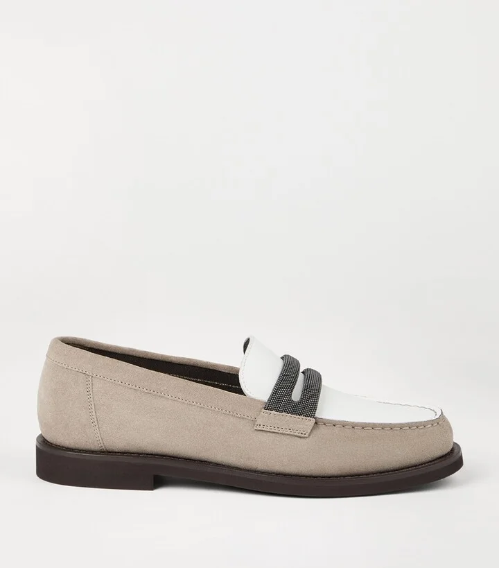 Brunello Cucinelli Suede Monili Clamp Penny Loafers - Image 5