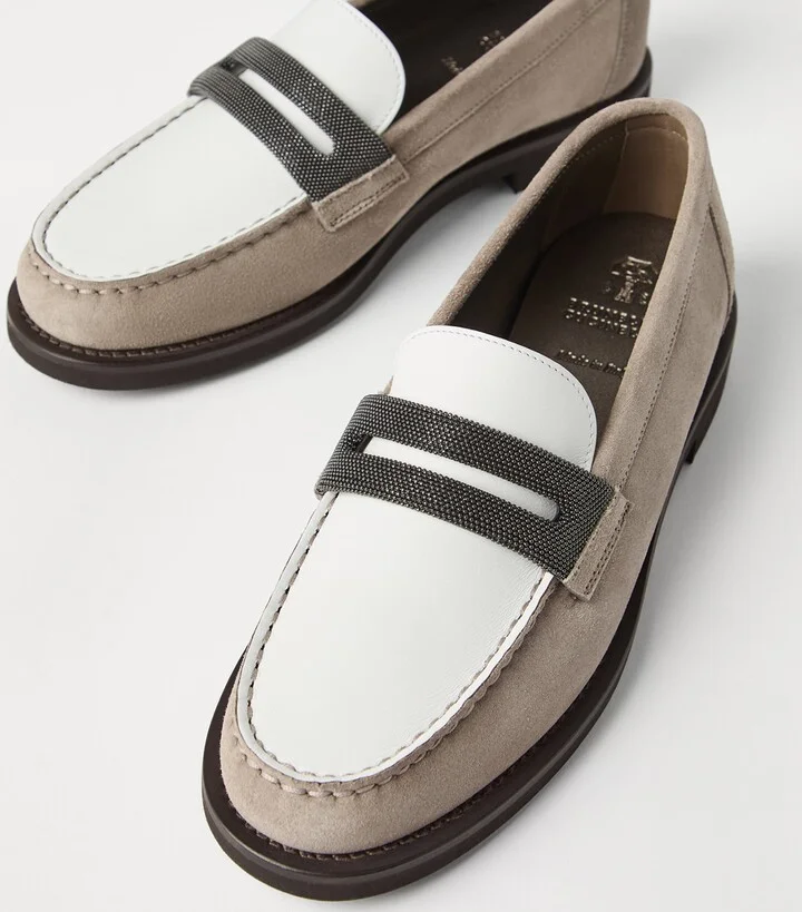 Brunello Cucinelli Suede Monili Clamp Penny Loafers - Image 6