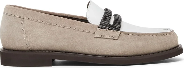 Brunello Cucinelli Suede Monili Clamp Penny Loafers