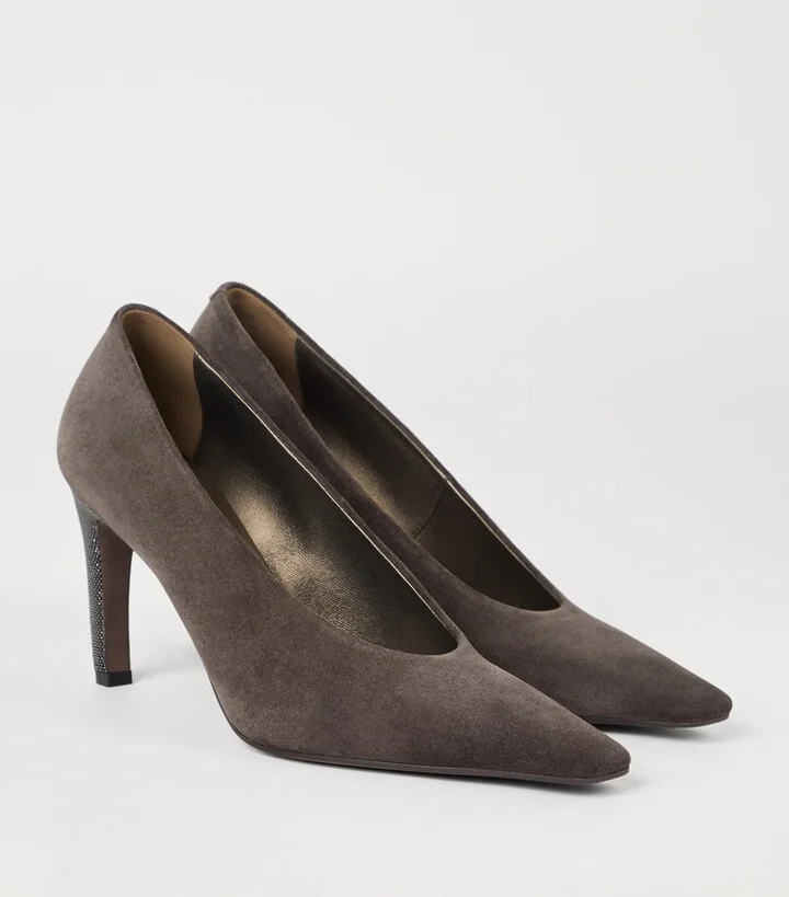 Brunello Cucinelli Suede Monili Pumps 85 - Image 3