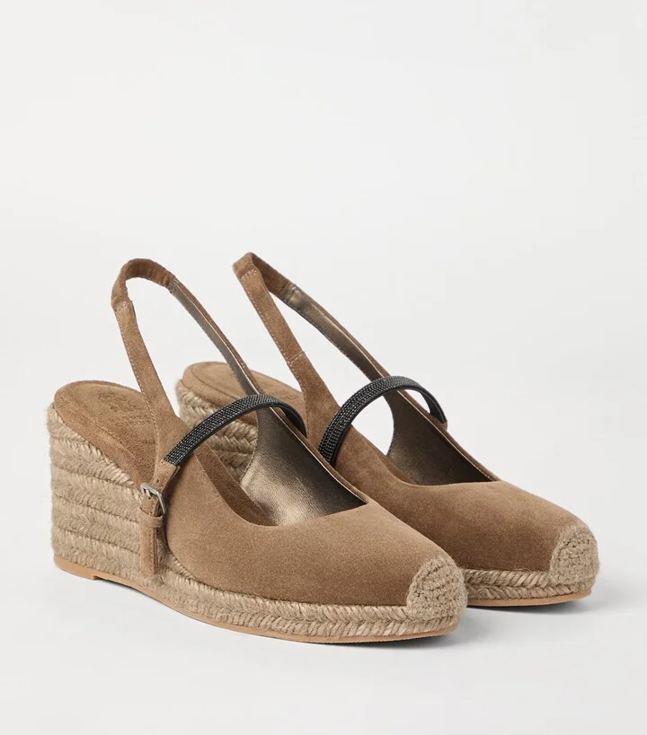 Brunello Cucinelli Suede Precious Strap Espadrille Wedges 60 - Image 2