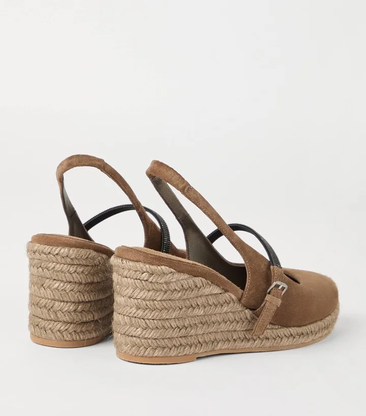 Brunello Cucinelli Suede Precious Strap Espadrille Wedges 60 - Image 3