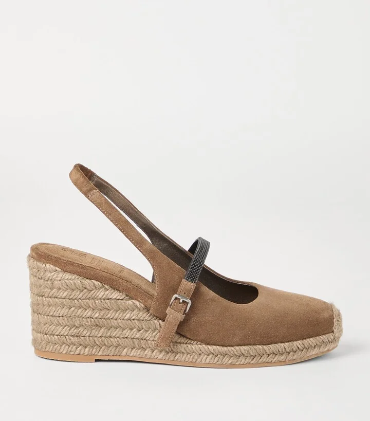 Brunello Cucinelli Suede Precious Strap Espadrille Wedges 60 - Image 5